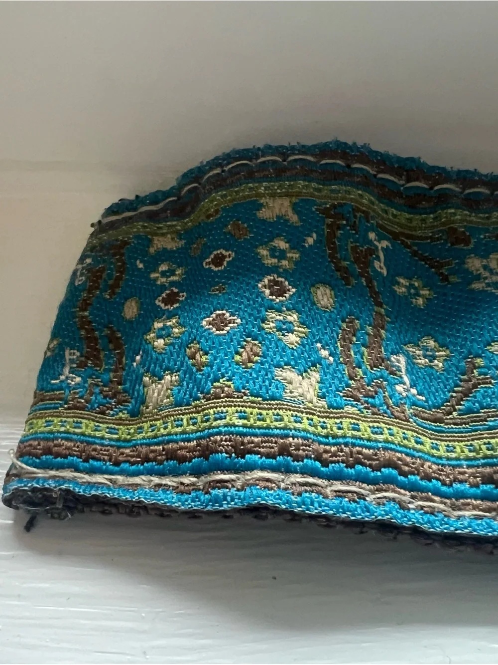 Blue Floral Woven Belt with Antique Gold Ring